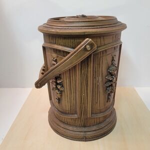 Vintage Owens Corning Ice Bucket Faux Wood Barrel Style Insulated‎ Container